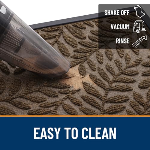 Image of OLANLY Door Mat Indoor Outdoor Entrance, 29.5x17, Waterproof All-Weather All-Season Doormat, Sturdy Natural Rubber, Stain and Fade Resistant, Low Profile, Easy Clean Patio Entryway Mat, Medium Brown