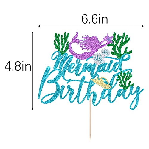 Mermaid Happy Birthday Cake Topper - Shell Starfish For Baby Shower、Mermaid Party、Mermaid Under The Sea Theme 、 Baby Shower Gender Reveal Party,、Boys And Girls Birthday Party Supplies (Mermaid) #TOP2
