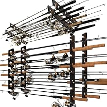 Rush Creek Creations 8 Fishing Rod Wall or Ceiling Storage Rack, Vertical or Horizontal Holder for Garage, 8 Rod and Reel Combo Capacity