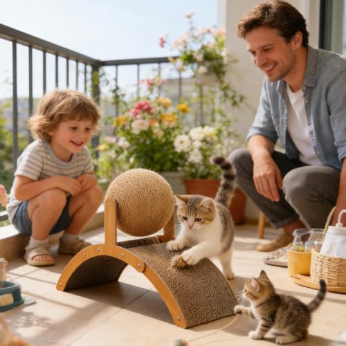 Poste interactivo para mascotas de madera con base estable para el salón 4