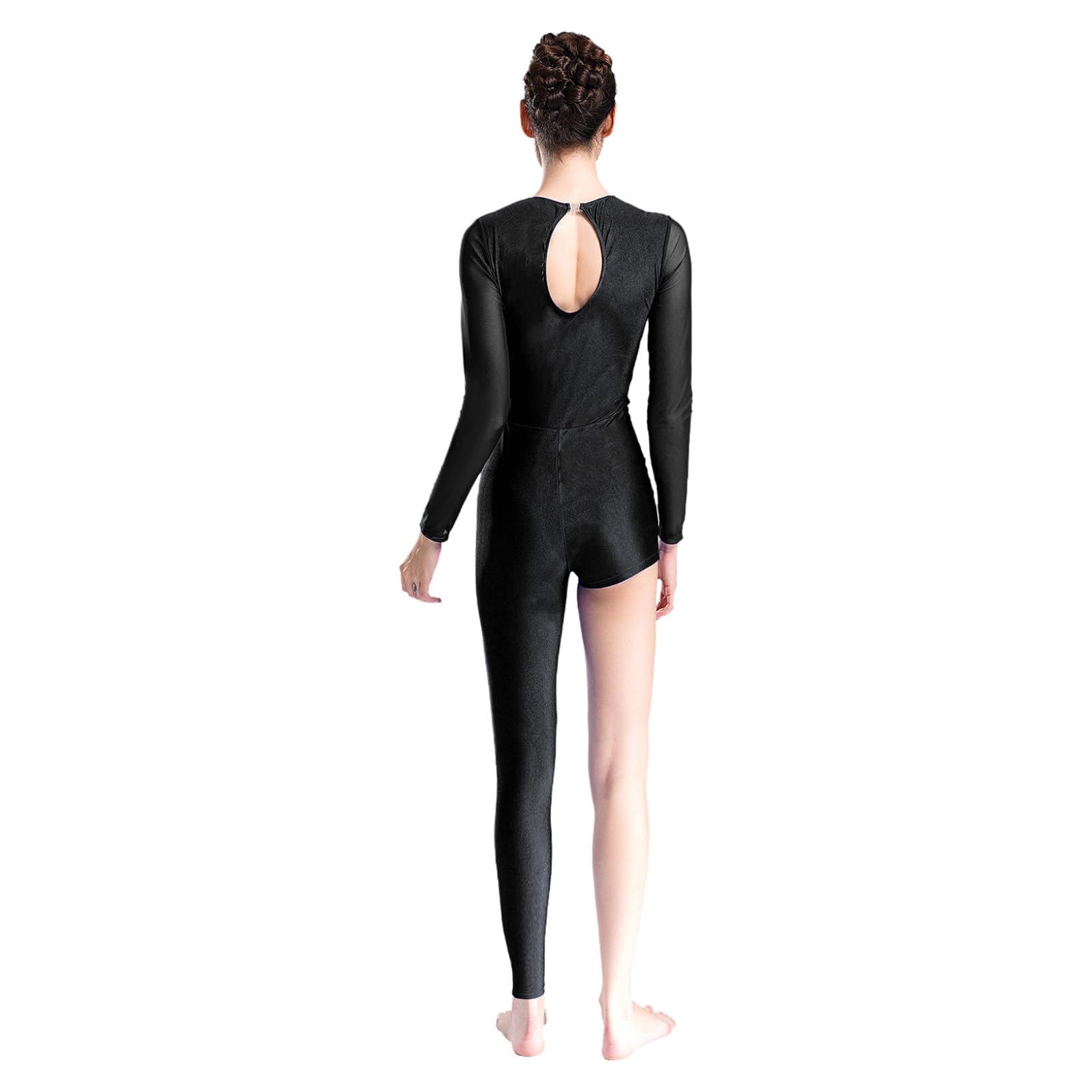 Oyolan Damski kombinezon gimnastyka Łyżwiarstwo figurowe Taniec trykot asymetryczny długi rękaw Leotard Rhinestone Unitard S-XXL