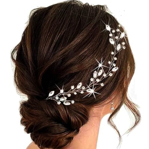 GENBREE Rhinestone Bride Wedding Hair Vine Silver Crystal Hair Piece Bridal Hair Accessories for Women
