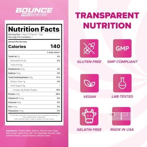 Bounce Pro Protein Candy, Sour Watermelon, 20g Protein, 140 Calories, Vegan - 1