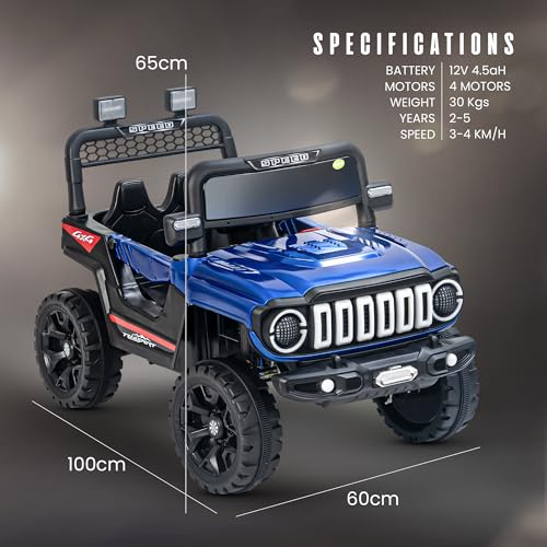 Image of Baybee 4x4 Battery Operated Jeep for Kids, Ride on Toy Baby Car with LED RGB Light & Music, Rechargeable Electric Jeep, Big Battery Car for Kids (Turbo Trek, Turbo Trek Blue)