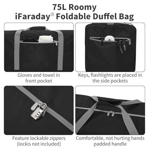Image of iFARADAY 75L Foldable Duffle Bag, Black-75L(with shoulder strap), 75L - 3.0, Foldable Duffel Bag