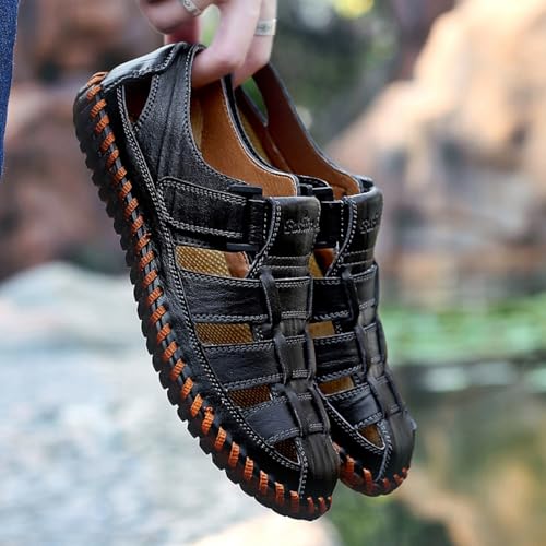 Breathable Outdoor Sandals: Fisherman - inspired, Adjustable Closed Toe. Leather Loafters for Summer Adventures.3