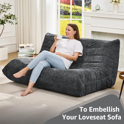 Image of Hobestluk Large Bean Bag Chair Faux Fur BeanBag Couch for Living Room | Darkgrey Chenille, Loveseat,Ergonomic Design,Memory Foam,Anti-slip,No Assembly Required,Decorative Style for Living Room
