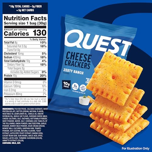 Image of Quest Nutrition Cheese Crackers, Zesty Ranch Flavor, 10g Protein, 5g Net Carbs, High Protein, 4 Count