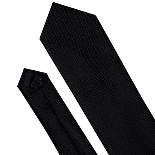 Renslat Black Geometric Tie Silk Tie For Men Wedding Tie Party Necktie Handkerchief Cravat Designer Tie Set (Color : A, Size : One Size) #TOP2
