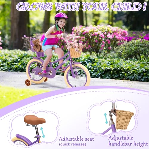Image of Glaf Girls Bike Bicycle for 2-12 Years Old 12 14 16 20 inch Kids Toddler Bike with Training Wheels and Basket,Doll Seat, Kids Bike Bicycle for Gift