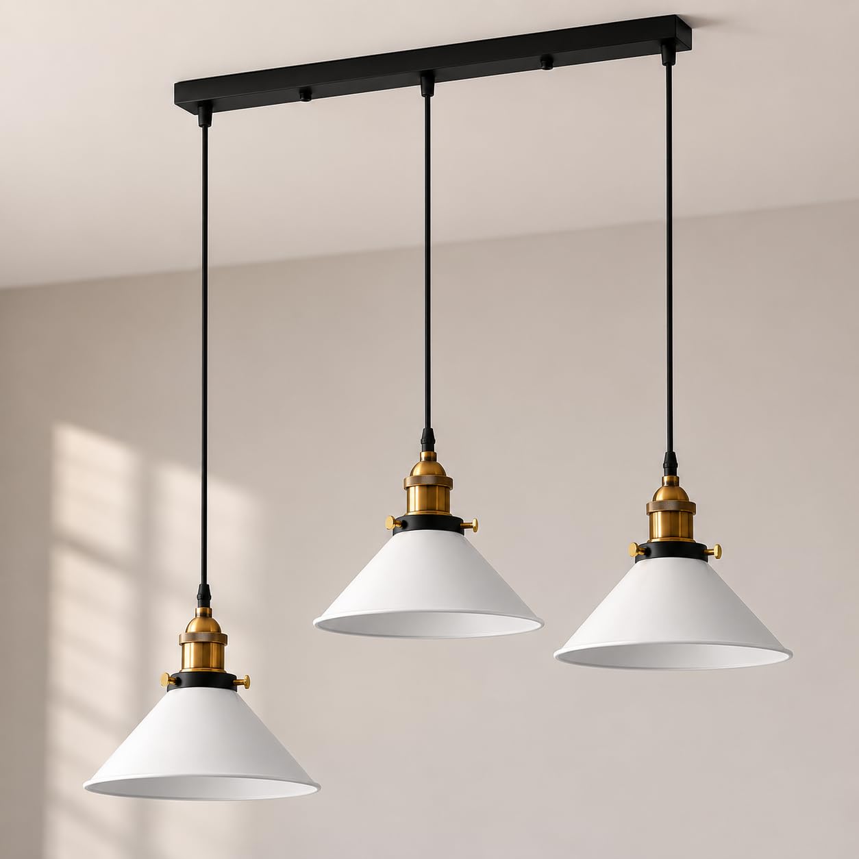 LEDSone Industrial 3 Head Pendant Light White Vintage Metal Heavy Duty — image 1