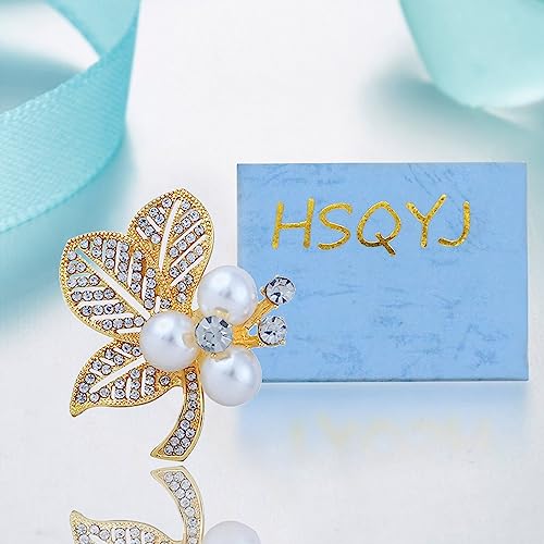 Image of Crystal Pearl Flower Brooches Pins Fashion Beautiful Created Rhinestone Floral Brooch Good Idea for Party Dance Wedding Banquet for Elegant Women Girl