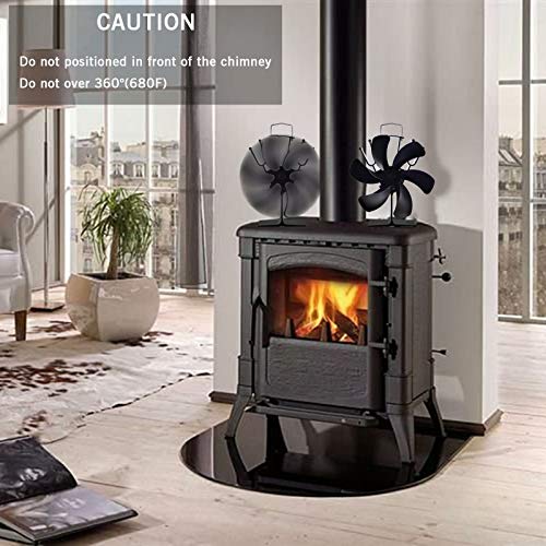 CUTICATE Large 6 Blade Heat Powered Wood Stove Eco Fan Ultra Quiet Fireplace Wood Burning Fan Efficient Heat Distribution Air Eco Stove Fan for Gas/Pellet/Wood/Log Stoves – Black