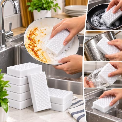 Image of Magic Eraser Cleaning Sponge for Wall Cleaning, Chemical-Free Multi-Purpose Cleaning Sponge for Kitchen, Bathroom, Shoes, Switch Boards & Tough Stain Removal, Pack of 2
