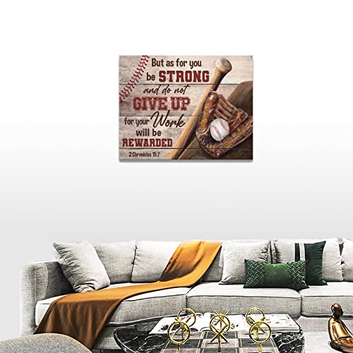 Christian Baseball Wall Art Inspirational Sports Canvas Prints Painting Motivational Quotes Pictures Framed Vintage Artwork Office Home Decor For Men Boys Room Classroom Gym Playroom 16"X12" #TOP4