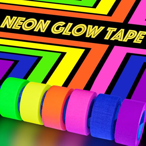 Image of UV Blacklight Reactive Fluorescent Cloth /Neon Gaffer Tape, Super Bright Spike Tape for Glow Party Supplies, 1 inch x 16.5 feet - 6 Colors