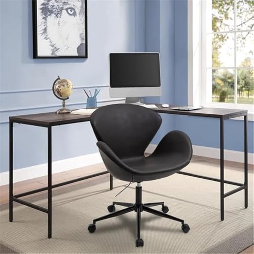 Image of Modern Swivel Lounge Chair with Hydraulic Lift for Home Office Hotel Cafe (Black-Black)