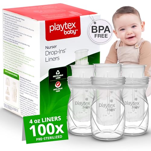 Image of Playtex Baby Nurser Pre-Sterilized Disposable Drop-Ins Bottle Liners, Anti-Colic, Gas Reduction, Closer to Breastfeeding, 4 Oz, 100 Count