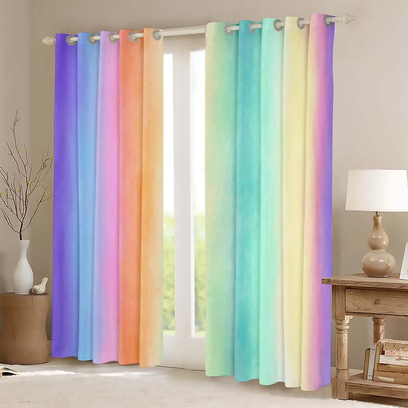 Feelyou Rainbow Curtains for Bedroom Living Room Kids Multicolor Blackout Curtains Colorful Darkening Dreapes Decor Dreamy Girly Window Treatments 2 Panels, 52 x 63 Inch