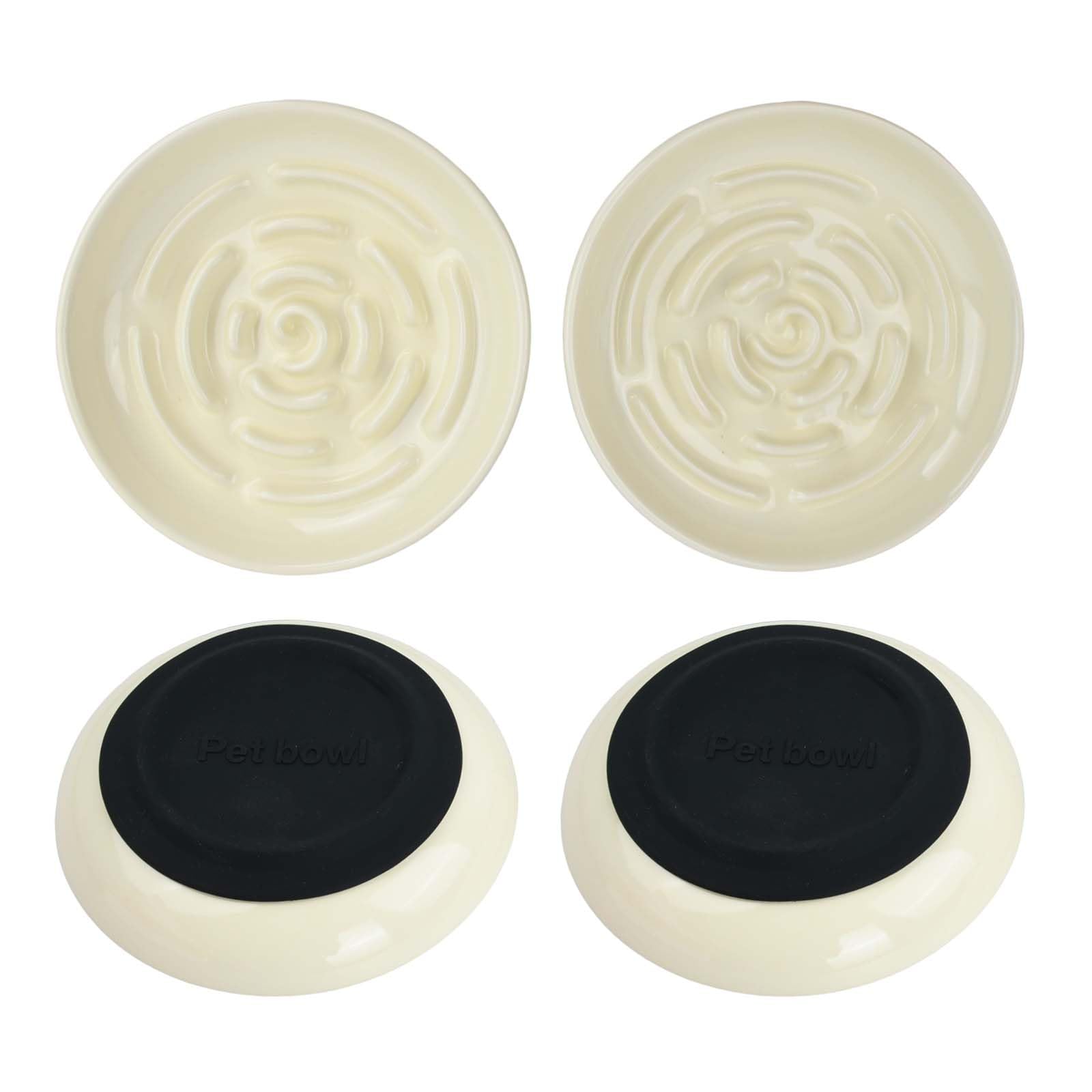 Set 2 Ciotole per Gatti in Ceramica con Tappetino in Silicone Antiscivolo, 15cm Ciotola Anti Ingozzamento Gatto Grande Capacità per Acqua Cibo, Facile da Pulire, Gatti Cani Piccoli, Anti-Ribaltamento