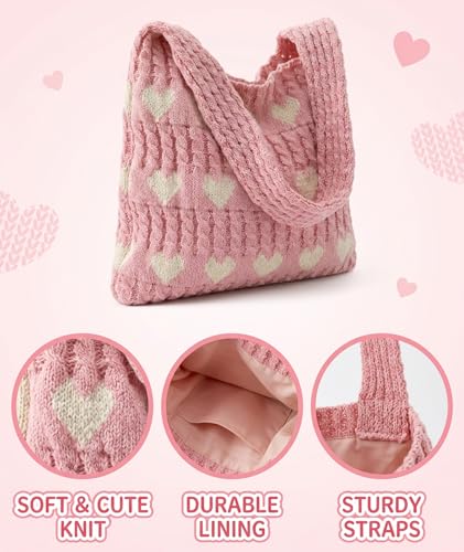 Image of Crochet Bag, Stylish Tote Bag for Women, Beach Bag for Daily Use and Travel, Pink Woven Openwork Design, Perfect for College Girls and Fashion Enthusiasts