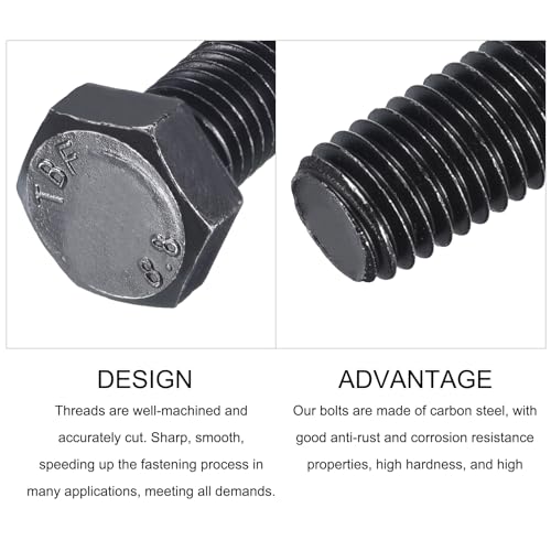 Image of METALLIXITY Hex Bolts (M12-1.75x35mm) 5Pcs, 8.8 Grade Carbon Steel Fully Threaded Black Oxide, Coarse Thread UNC Hex Head Screw Bolt - for Furniture Repair