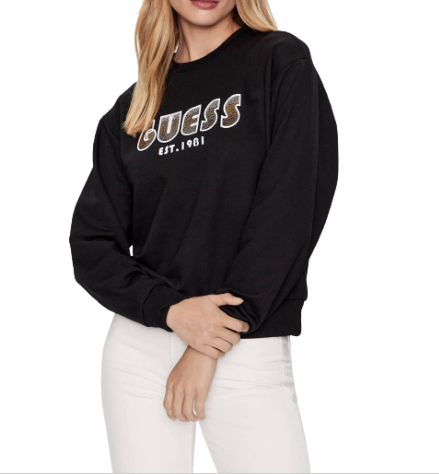 Guess Felpa Donna Sweatshirt Logo Strass Nero E24GU29 W3YQ13K8802
