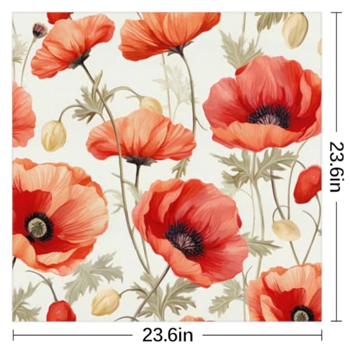 Square Silk Scarf for Women, Retro Red Poppy Flower Lightweight Women's Fashion Scarves Wraps for Hair, Breathable Neck Scarf for Ladies Girls Dressy, 23.6x23.6 in2