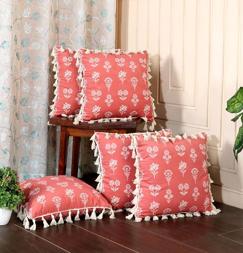 Image of ishro home Premium Cushion Cover Set of 5 | Cushion Cover 16 inch x 16 inch - Soft European Standard Fabric, Frill Design, Machine Washable | (2, Tulip Rust, 16x16 Inch)