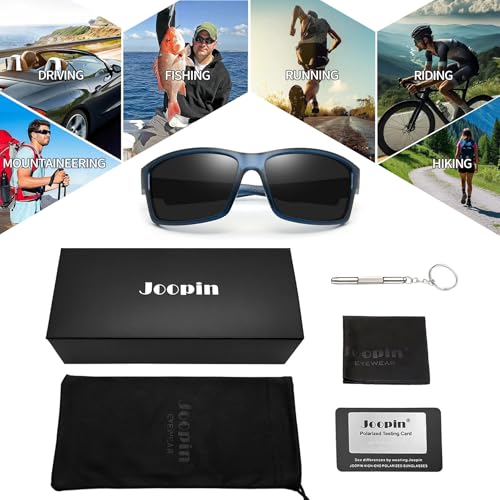 Image of Joopin Rectangle Sports Sunglasses Polarized UV Protection Shades for Men | Wrap Around Sun Glasses, Trendy Plastic Frame, TAC Lens, Safety, Driving, Running, Fishing, Cycling, Hiking