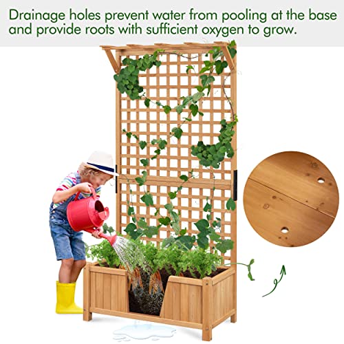 Yaheetech-72-H-Garden-Planter-with-Trellis-for-Vine-Climbing-Horticultural-Plants-Outdoor-wDrainage-Holes-Raised-Garden-Bed-Planter-Box-for-Flowers-Herbs-Light-Brown-2pcs Yaheetech 72 H Garden Planter with Trellis for Vine Climbing Horticultural Plants Outdoor wDrainage Holes Raised Garden Bed Planter Box for Flowers Herbs Light Brown 2pcs