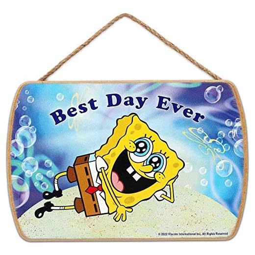 Open Road Brands Nickelodeon Spongebob Squarepants Relaxing Hanging Wood Wall Decor - Best Day Ever Spongebob Sign