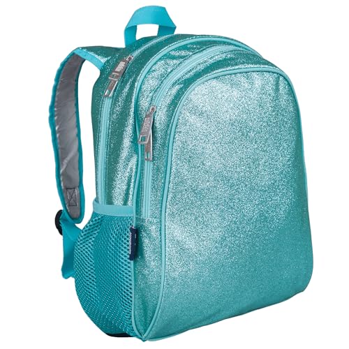 Image of Wildkin 15 Inch Backpack for Kids, Blue Glitter | Ages 5-10, padded straps, side water bottle pocket - coordinates with matching Wildkin lunch boxes