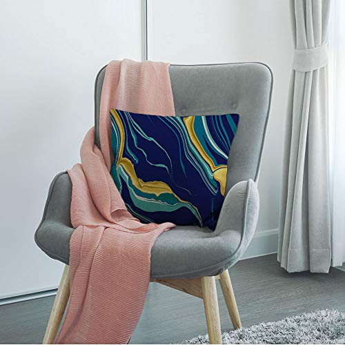 Hgod Designs Marble Texture Throw Pillow Cover,Yellow Blue Green Golden Fluid Marble Hipster Ink Luxury Elegant Colorful Decorative Pillow Cases Square Cushion Covers For Home Sofa Couch 18X18 Inch #TOP2