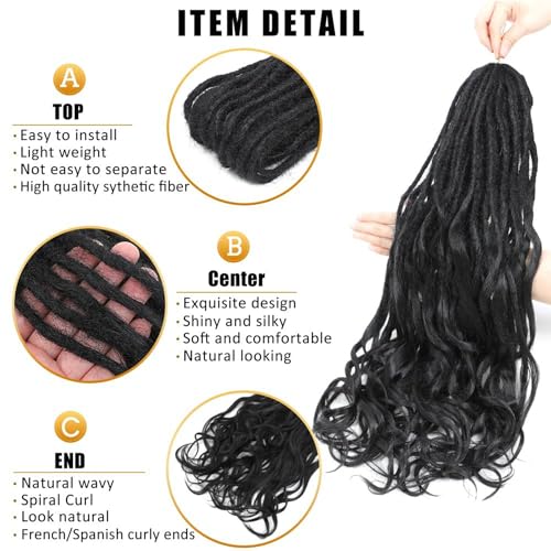 DT CHERYL Extensions de Dreadlocks OnduléEs LâChes SynthéTiques FrançAises BoucléEs à Double ExtréMité 24 Pouces 10 Brins Minces Doux BoucléS de Extensions De Dreadlock Pour Femmes (1B#) – vue 4