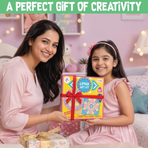Image of Kalakaram Lippan Art Kit | Painting & Coloring Art Kit | DIY Wall Decoration Set with 3 MDF Bases 8 inch, Paints, Craft Mirrors, Clay Traditional Painting Art Set for Kids and Adults