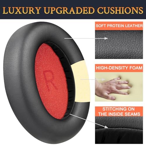 SOULWIT Professional Earpads Cushions Replacement for 1MORE SonoFlow/SonoFlow SE/SonoFlow Pro Headphones, Ear Pads with Soft Protein Leather, Noise Isolation Foam - Black - Thumbnail 2