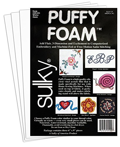 Sulky of America 3mm Puffy Foam 6 by 9 White