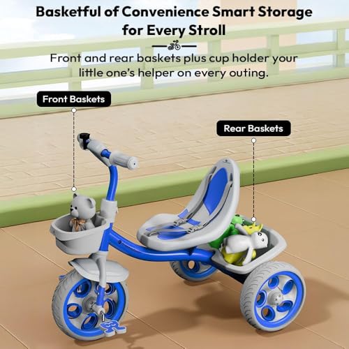 Image of StarAndDaisy Kids Cycle for 2-5 Years Boy & Girl /Tricycle with EVA Wheels, Bell & Basket /Baby /Kids Trike Cycle 30 Kg Capacity, 3-Point Safety Belt -Blue