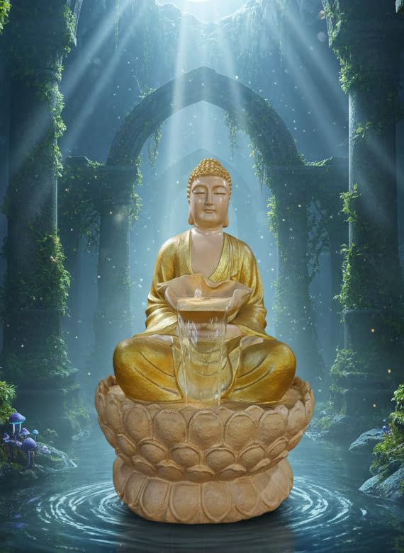 Image of Lotus Buddha Indoor Outdoor Waterfall Fountain 52 INCH | Office Decorative Items Best Welcome Gifts for Guest Also Best Gift Items for Home Decoration(Golden)