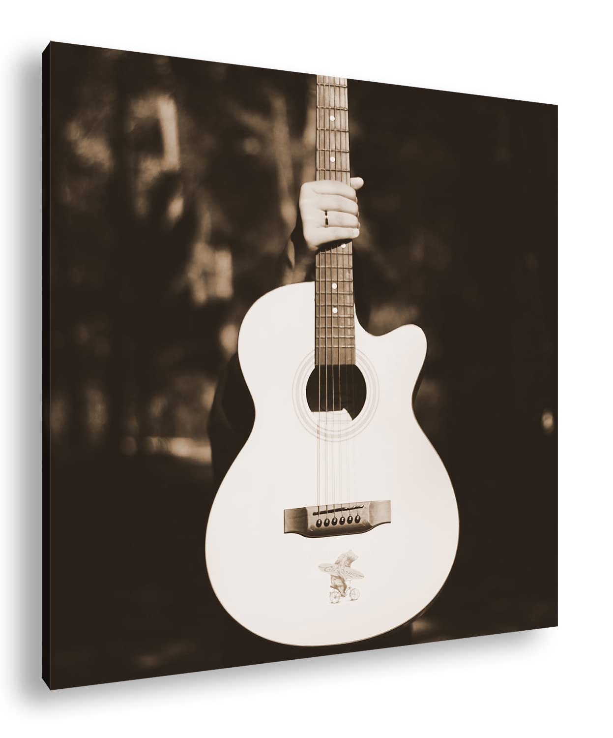 deyoli Chitarra acustica bianca Formato: 70 x 70 cm Effetto: Seppia su tela, motivo già incorniciato su telaio in vero legno, stampa digitale di alta qualità con cornice