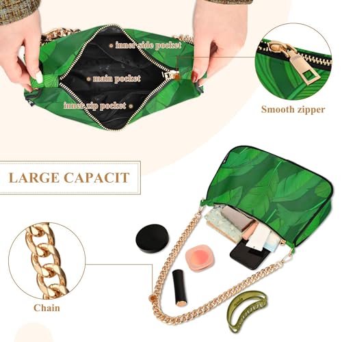 Tropical Banana Leaves Green Hobo Clutch Purse Women Designer Handbag Artistic Ladies Shoulder Bag Zipper Closure4