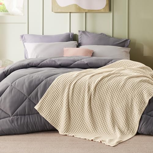 Image of Bedsure Cooling Cotton Waffle Weave Blanket - Lightweight Breathable Blanket of Rayon Derived from Bamboo for Hot Sleepers, Luxury Throws for Bed, Couch and Sofa, Beige, 50x70 Inches