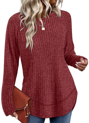 Image of WIHOLL Long Sleeve Shirts for Women Fall Sweaters Lightweight Trendy Tops