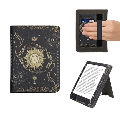 kwmobile Carcasa Compatible con Kobo Clara BW/Colour - Funda con Agarre elástico y Soporte - Figuras del Tarot Azul Oscuro/Amarillo/Negro