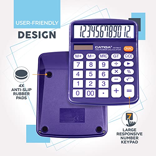 Desktop Calculator 12 Digit With Large Lcd Display And Sensitive Button, Solar And Battery Dual Power, Standard Function For Office, Home, School, Cd-2786 (Purple) #TOP3