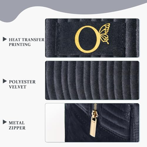 Image of COSHAYSOO Quilted Make Up Bag Initial Velvet Cosmetic Pouch with Butterfly Decor for Women 18 19 20 21 22 23 24 25 26 27 28 29 30 40 50 Year Old Birthday Gifts, Black Letter O