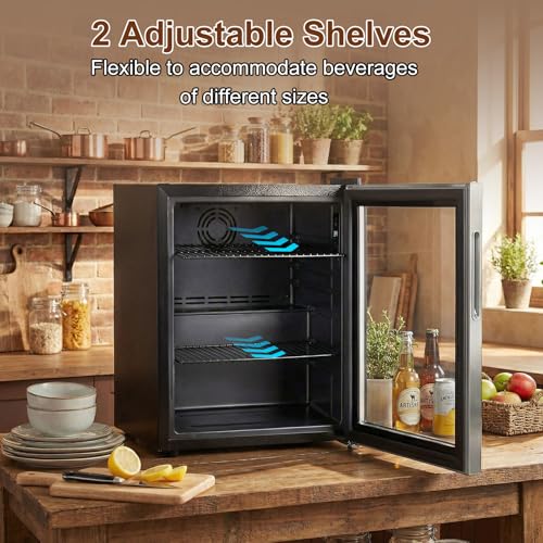 Image of Mini Fridge 50 Can, Small Beverage Refrigerator with Reversible Glass Door, Countertop Drink Cooler with Temperature Control, Compact Beer Soda Fridge for Office Dorm Kitchen, Stainless Steel