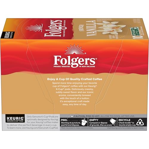 Image of Folgers French Vanilla Artificially Flavored Coffee, K-Cup Pods, 10 Count | Medium roast coffee, Genuine K-Cup pods made to brew with your Keurig coffee maker