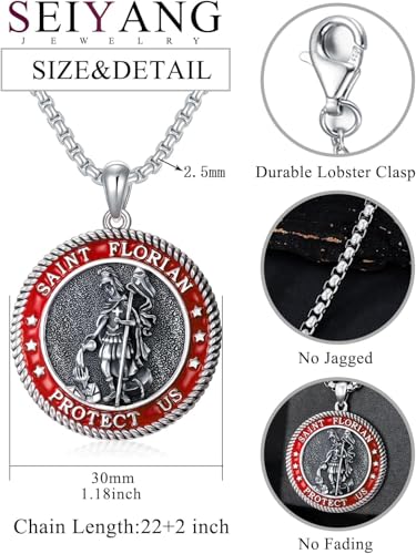 Seiyang 925 Sterling Silver St. Michael, St. Christopher, and Other Saint Pendants Necklace Amulets Gift for Men, Women (with Gift Box)2